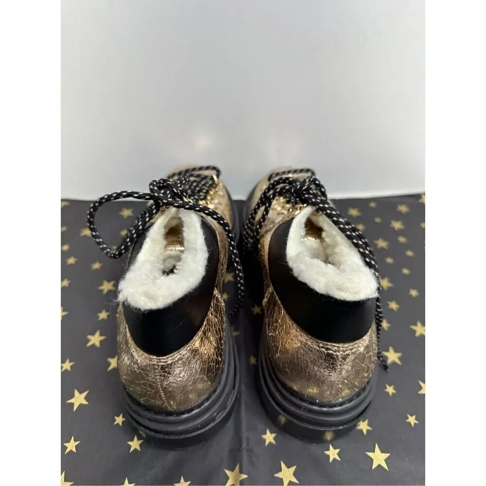 SCHUTZ Shoes Womens Size 5B Boots Shearling Lace Up Hiker Booties Gold‎ Leather